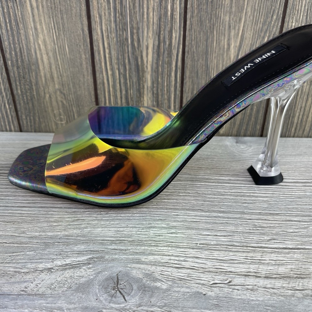 Nine West Holographic Clear Heel Mule Sandals Square Toe Rainbow Women's Size:10 - Picture 7 of 16